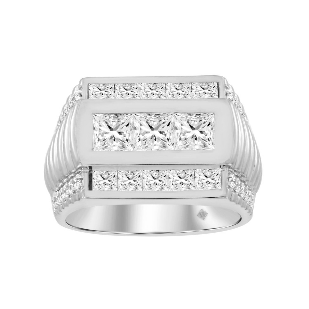 MEN'S RING 3CT ROUND/PRINCESS DIAMOND 14K WHITE GOLD