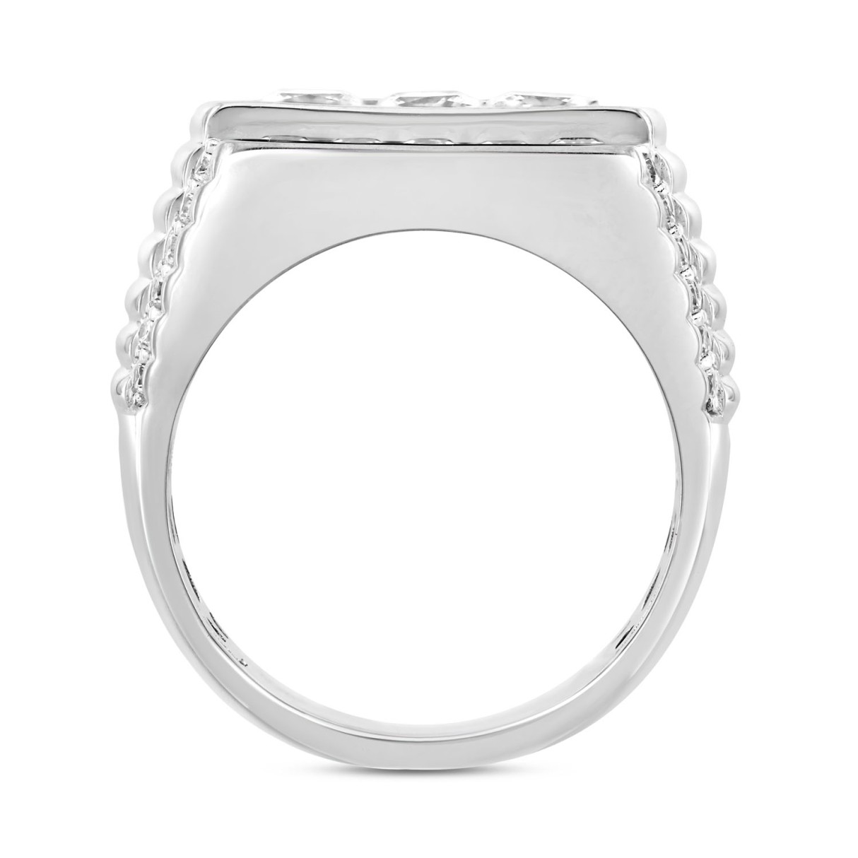 MEN'S RING 3CT ROUND/PRINCESS DIAMOND 14K WHITE GOLD