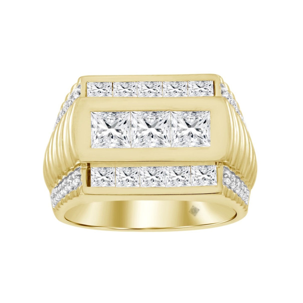 MEN'S RING 3CT ROUND/PRINCESS DIAMOND 14K YELLOW GOLD