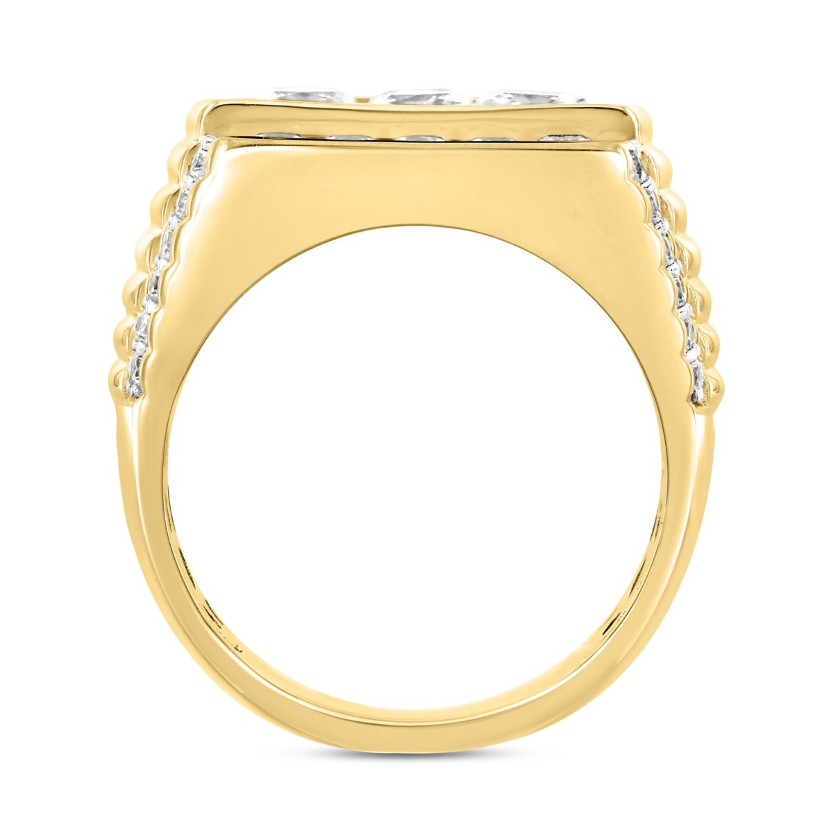 MEN'S RING 3CT ROUND/PRINCESS DIAMOND 14K YELLOW GOLD