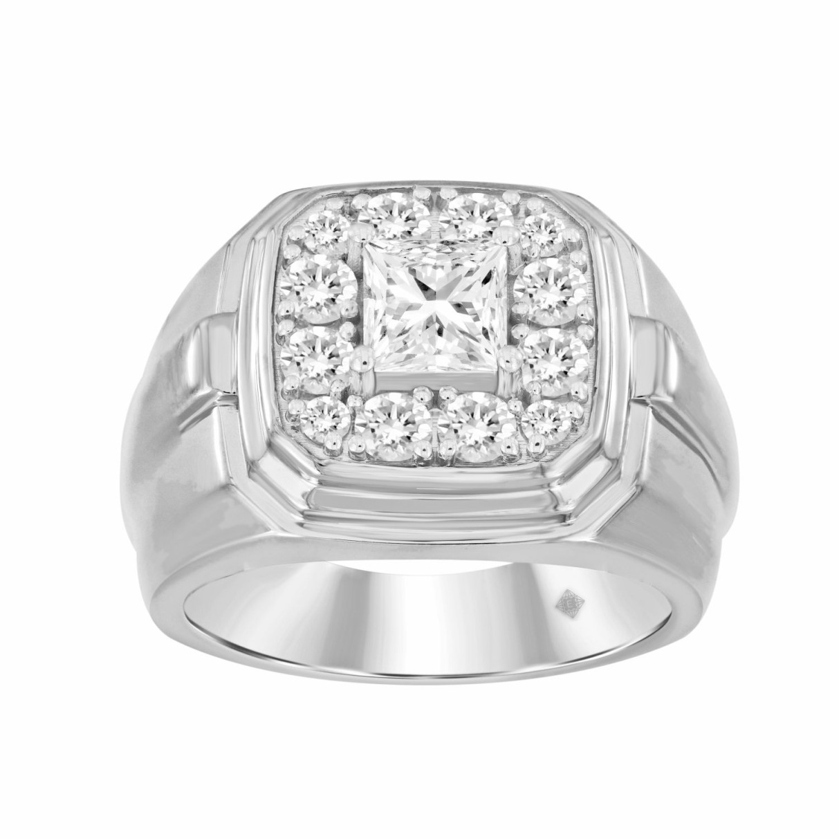 MEN'S RING 2CT ROUND/PRINCESS DIAMOND 14K WHITE GO...