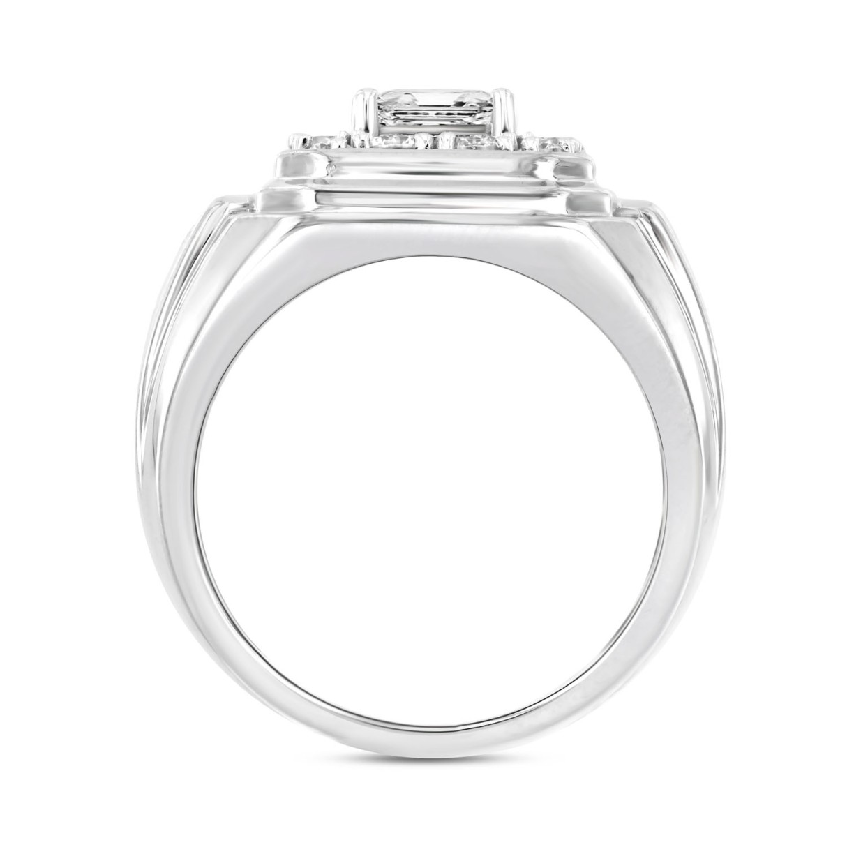 MEN'S RING 2CT ROUND/PRINCESS DIAMOND 14K WHITE GOLD (CENTER STONE PRINCESS DIAMOND 1CT )