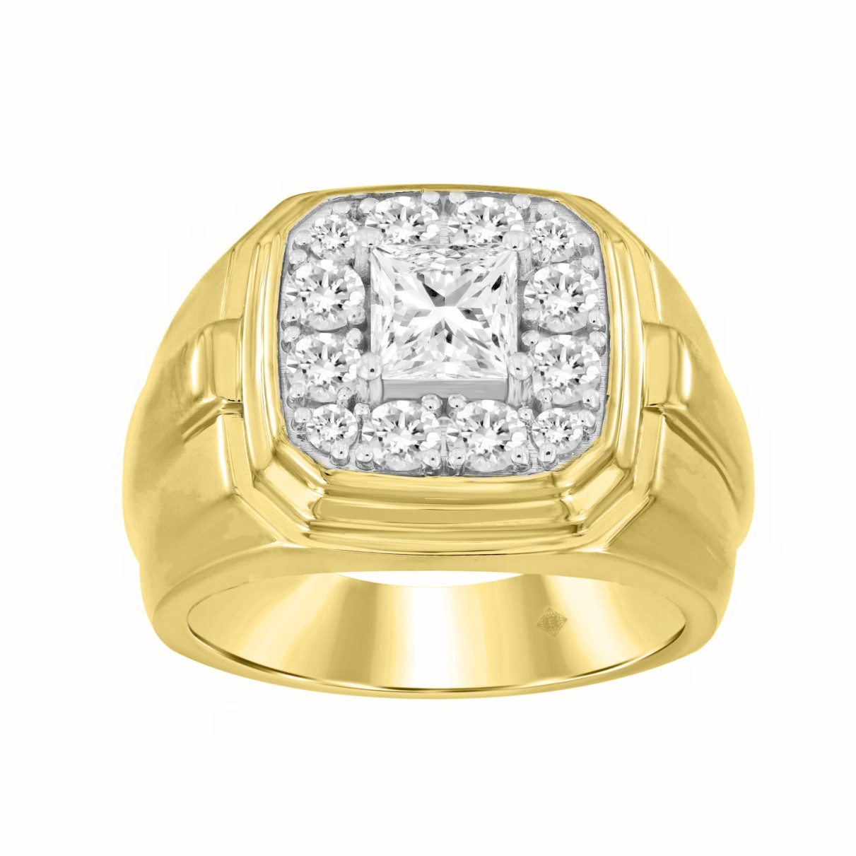 MEN'S RING 2CT ROUND/PRINCESS DIAMOND 14K YELLOW GOLD (CENTER STONE PRINCESS DIAMOND 1CT )