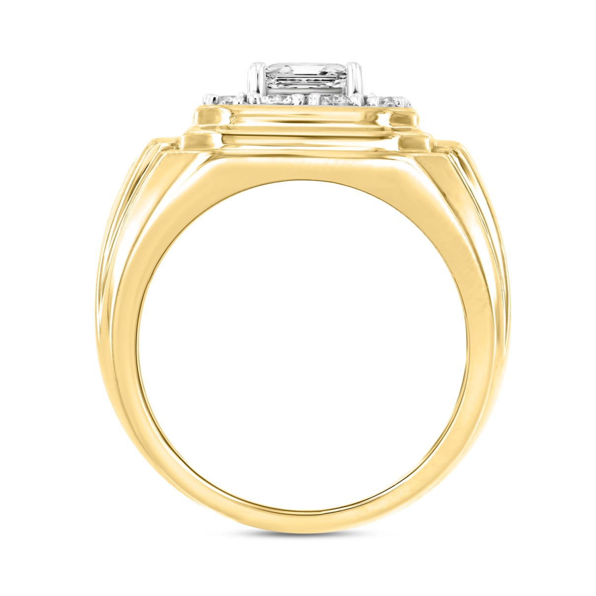 MEN'S RING 2CT ROUND/PRINCESS DIAMOND 14K YELLOW GOLD (CENTER STONE PRINCESS DIAMOND 1CT )