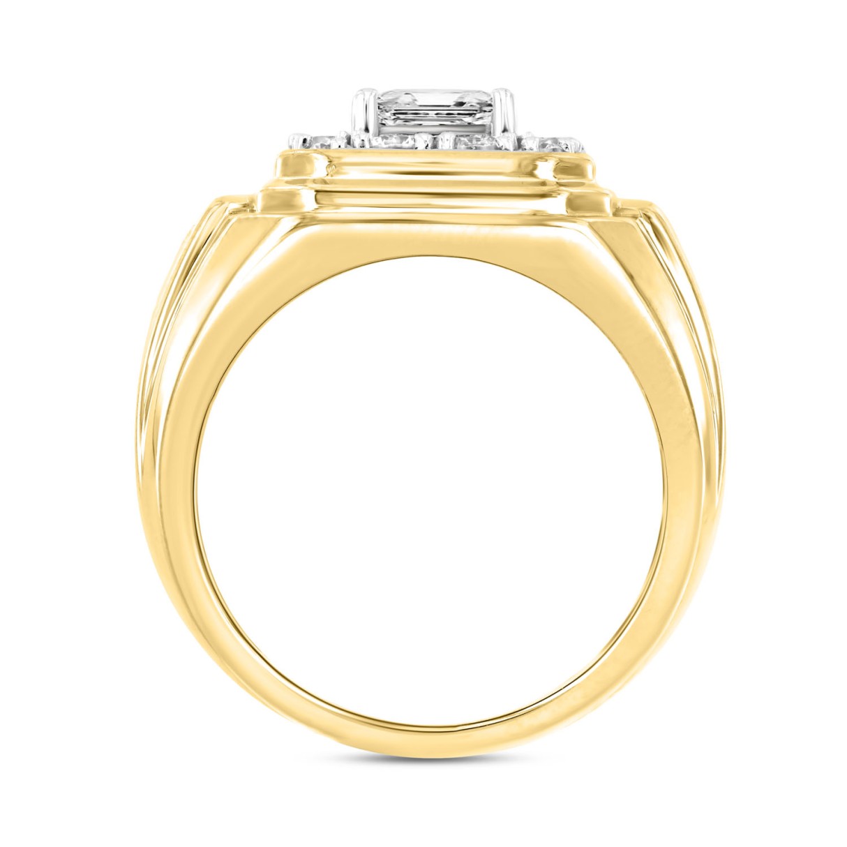 MEN'S RING 2CT ROUND/PRINCESS DIAMOND 14K YELLOW GOLD (CENTER STONE PRINCESS DIAMOND 1CT )