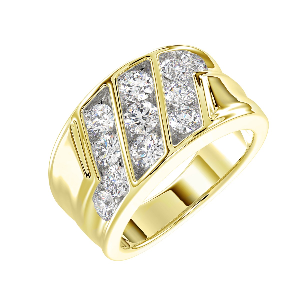 MEN'S RING 2CT ROUND DIAMOND 14K YELLOW GOLD