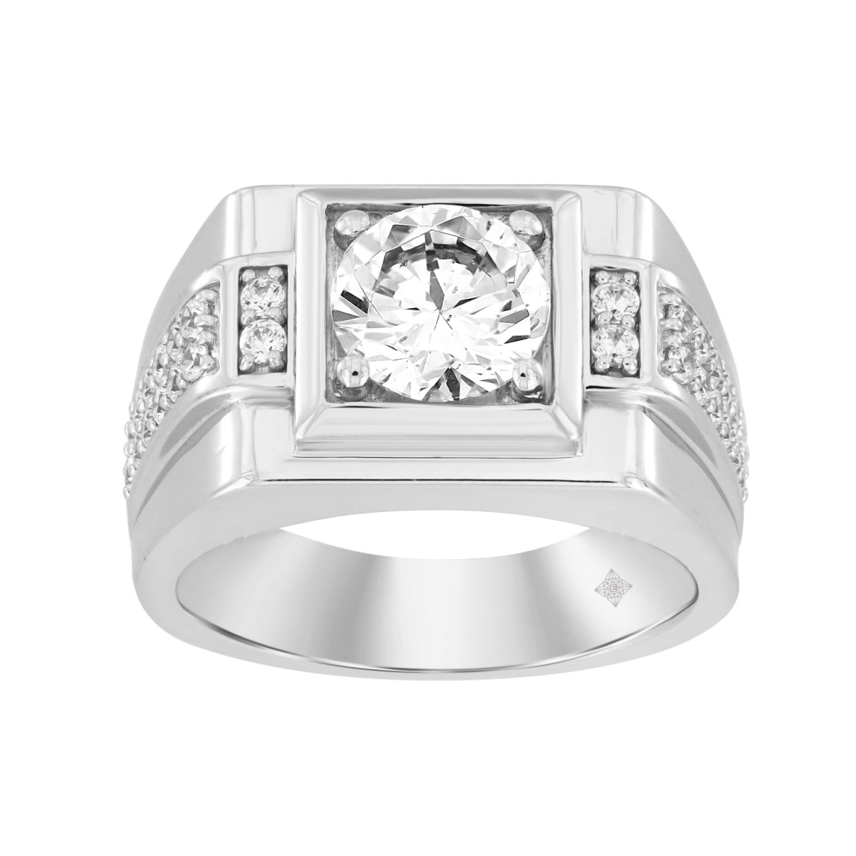 MEN'S RING 2 1/2 CT ROUND DIAMOND 14K WHITE GOLD (...