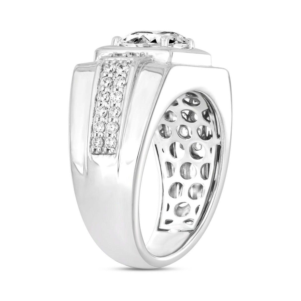 MEN'S RING 2 1/2 CT ROUND DIAMOND 14K WHITE GOLD (CENTER STONE ROUND DIAMOND 2CT )