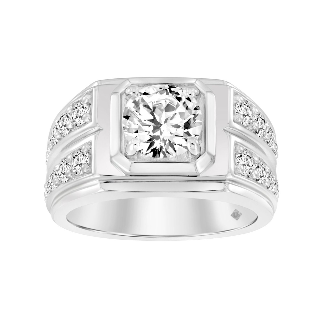 MEN'S RING 3CT ROUND DIAMOND 14K WHITE GOLD (CENTE...