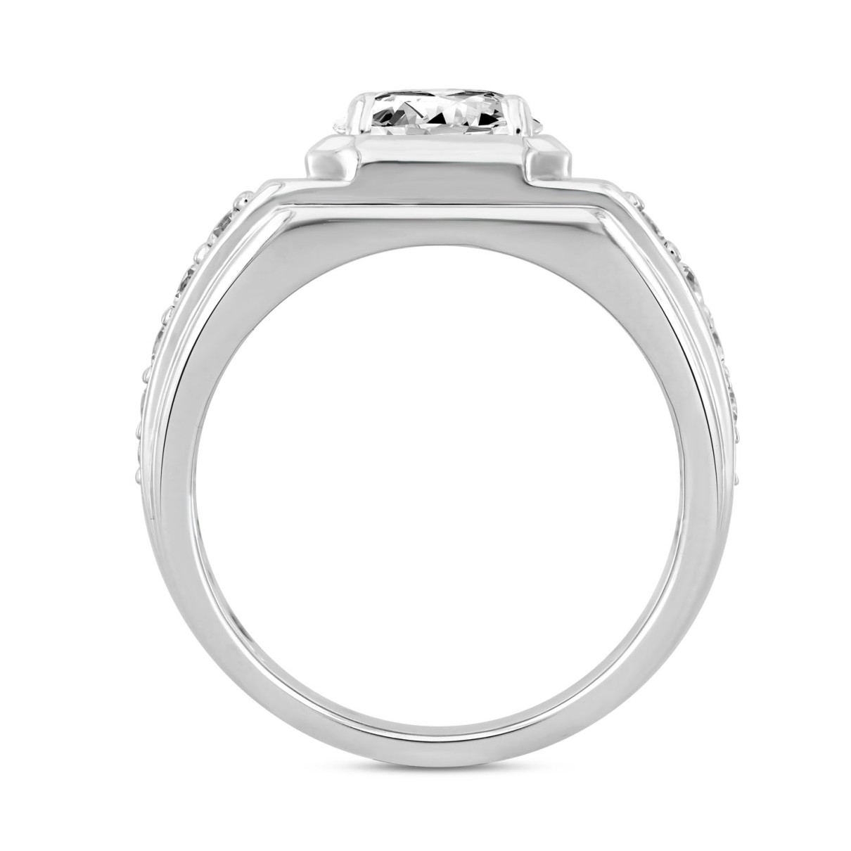 MEN'S RING 3CT ROUND DIAMOND 14K WHITE GOLD (CENTER STONE ROUND DIAMOND 2CT )