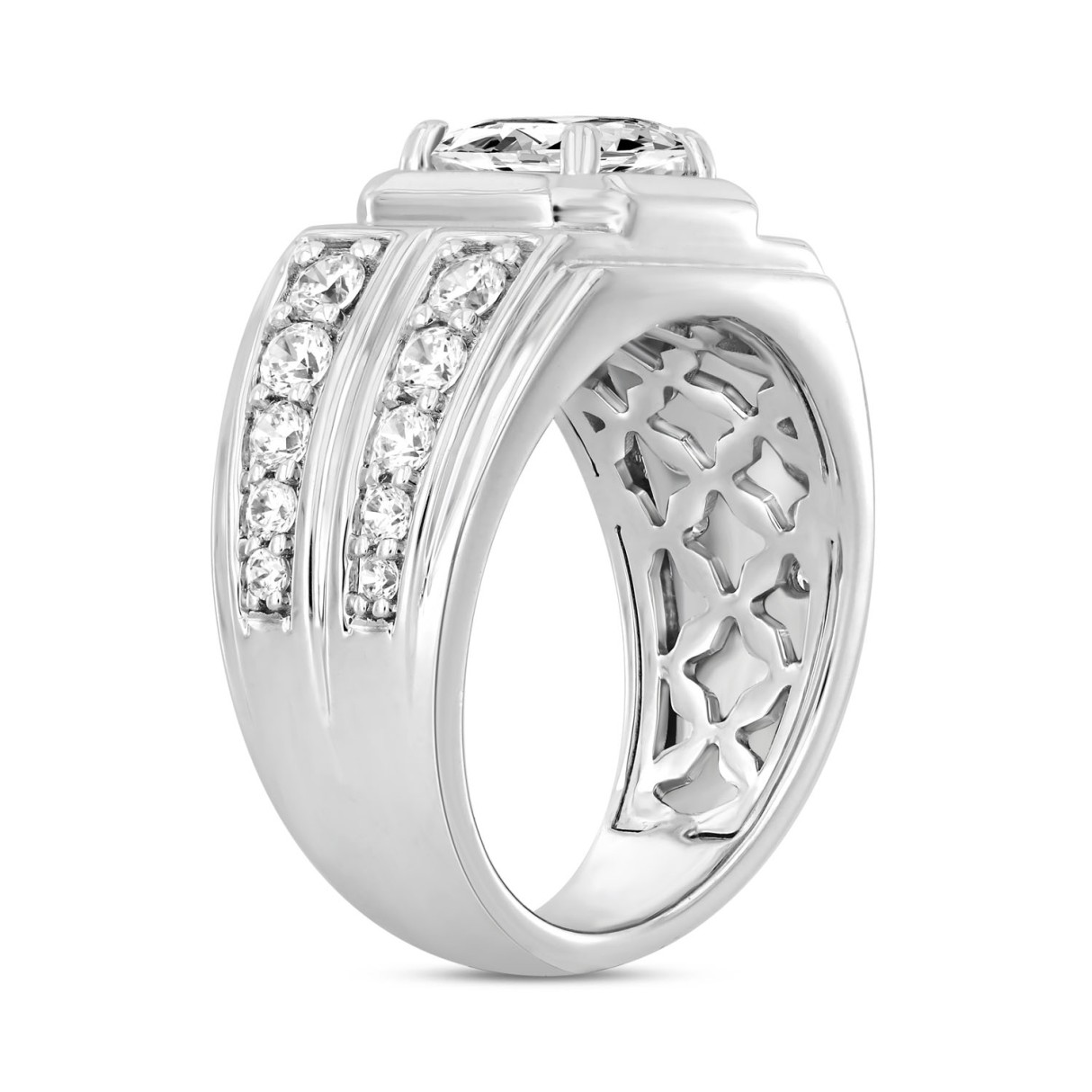 MEN'S RING 3CT ROUND DIAMOND 14K WHITE GOLD (CENTER STONE ROUND DIAMOND 2CT )