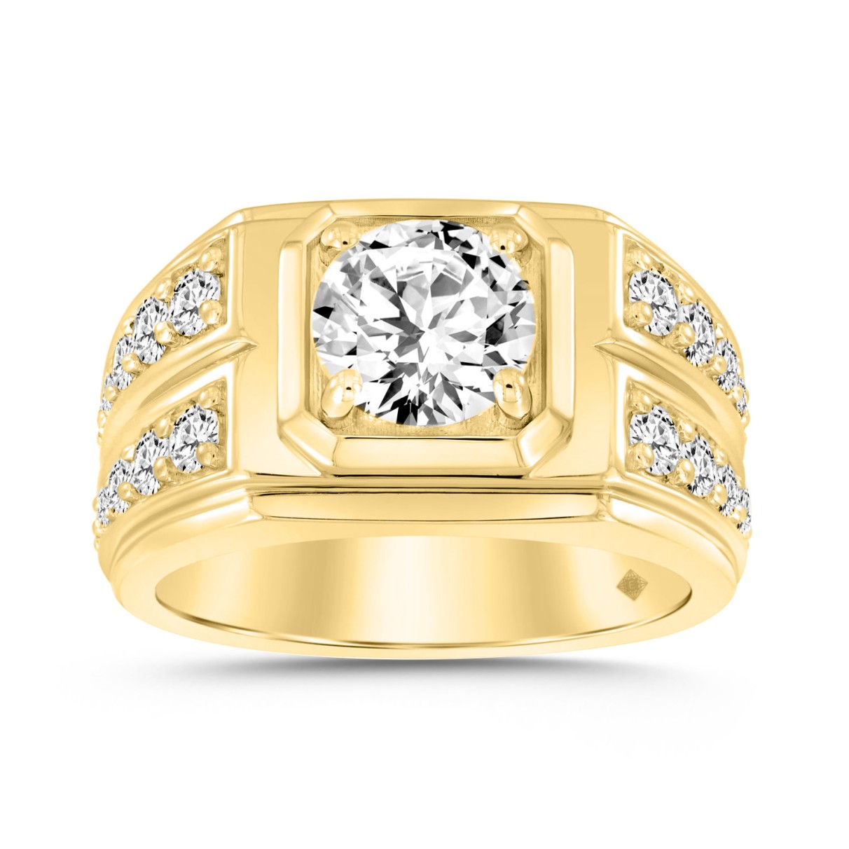 MEN'S RING 3CT ROUND DIAMOND 14K YELLOW GOLD (CENT...