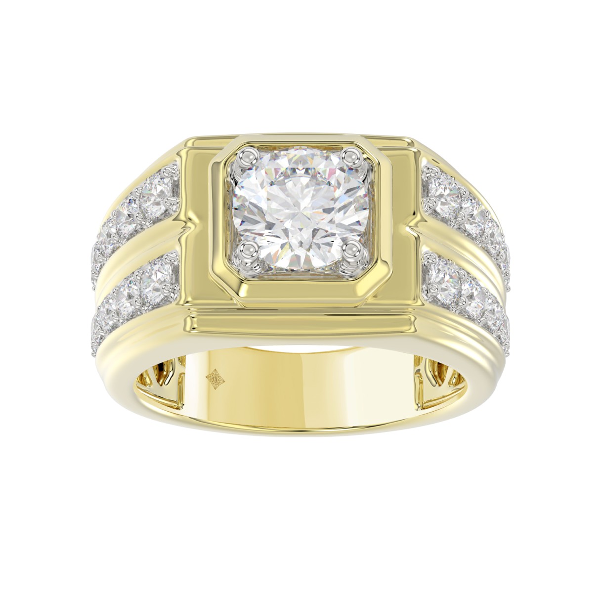 MEN'S RING 3CT ROUND DIAMOND 14K YELLOW GOLD (CENTER STONE ROUND DIAMOND 2CT )