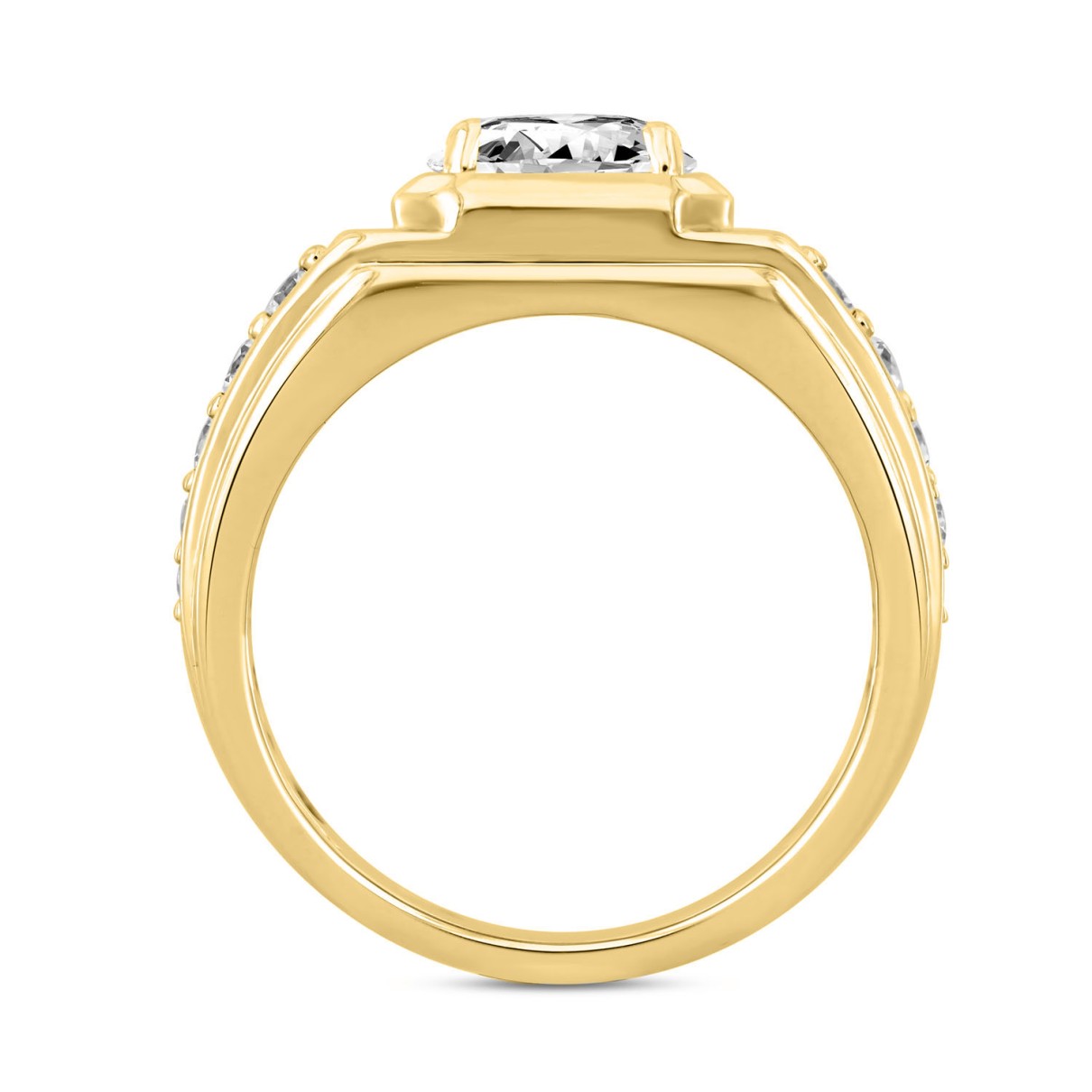 MEN'S RING 3CT ROUND DIAMOND 14K YELLOW GOLD (CENTER STONE ROUND DIAMOND 2CT )