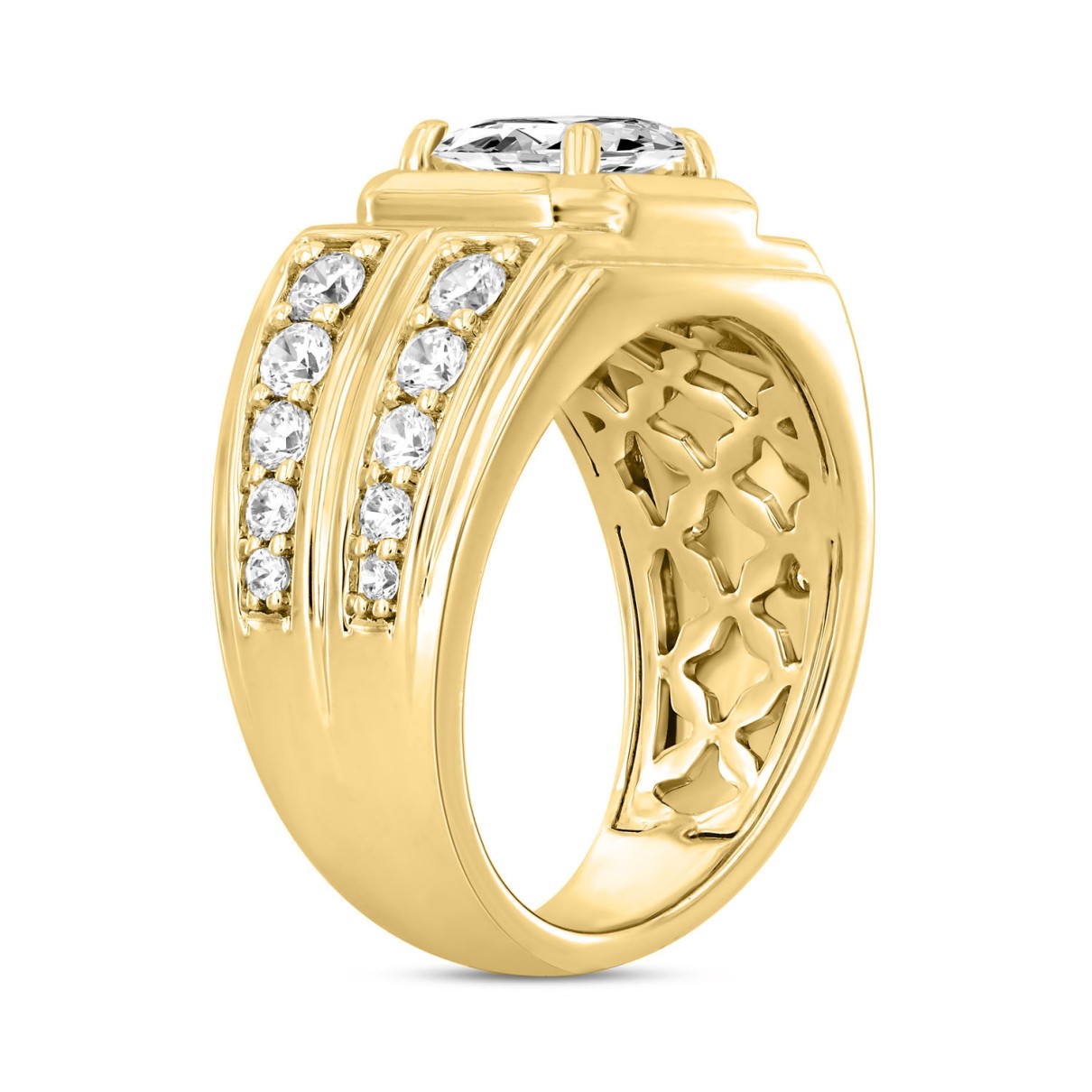 MEN'S RING 3CT ROUND DIAMOND 14K YELLOW GOLD (CENTER STONE ROUND DIAMOND 2CT )