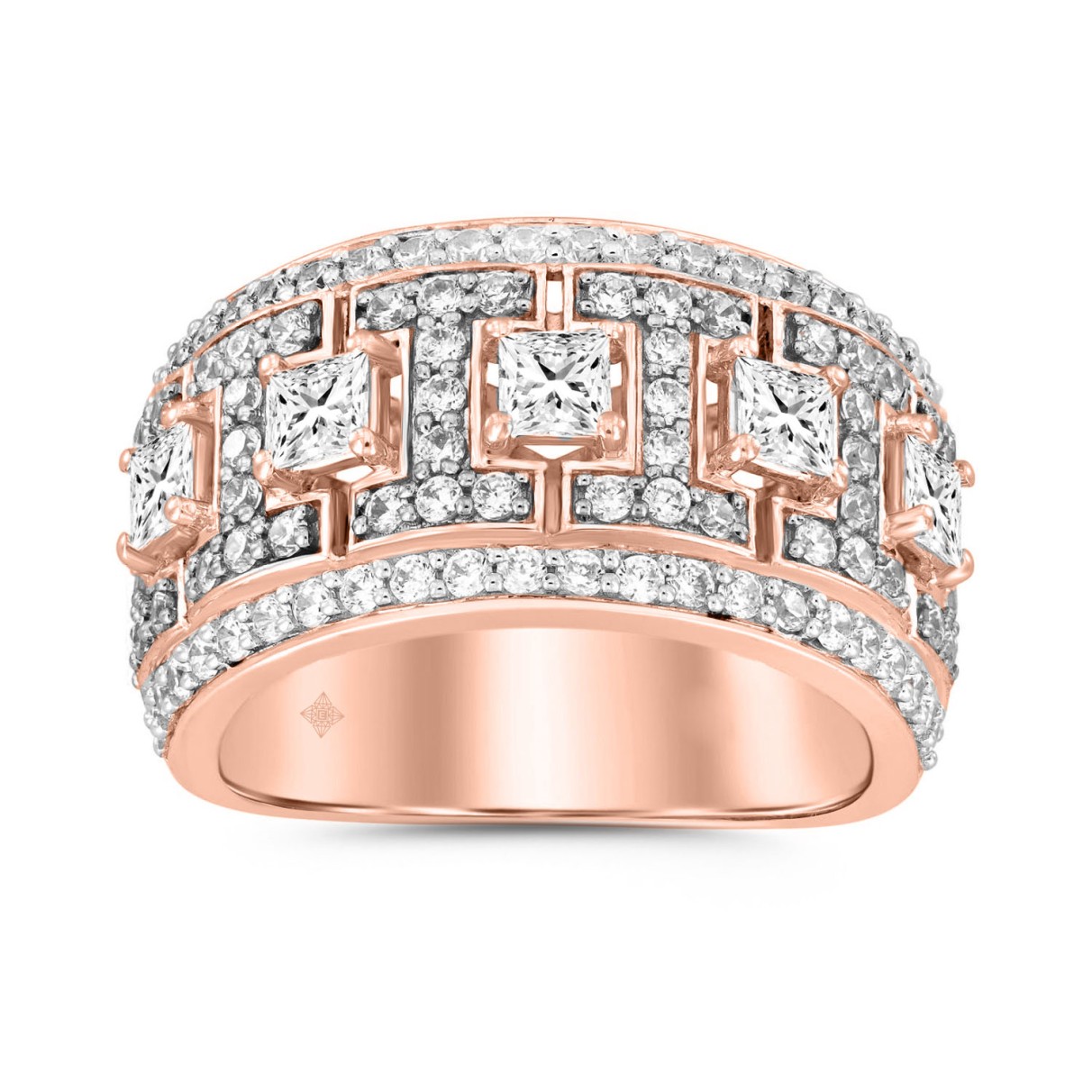 MEN'S RING 2 1/3CT ROUND/PRINCESS DIAMOND 14K ROSE...