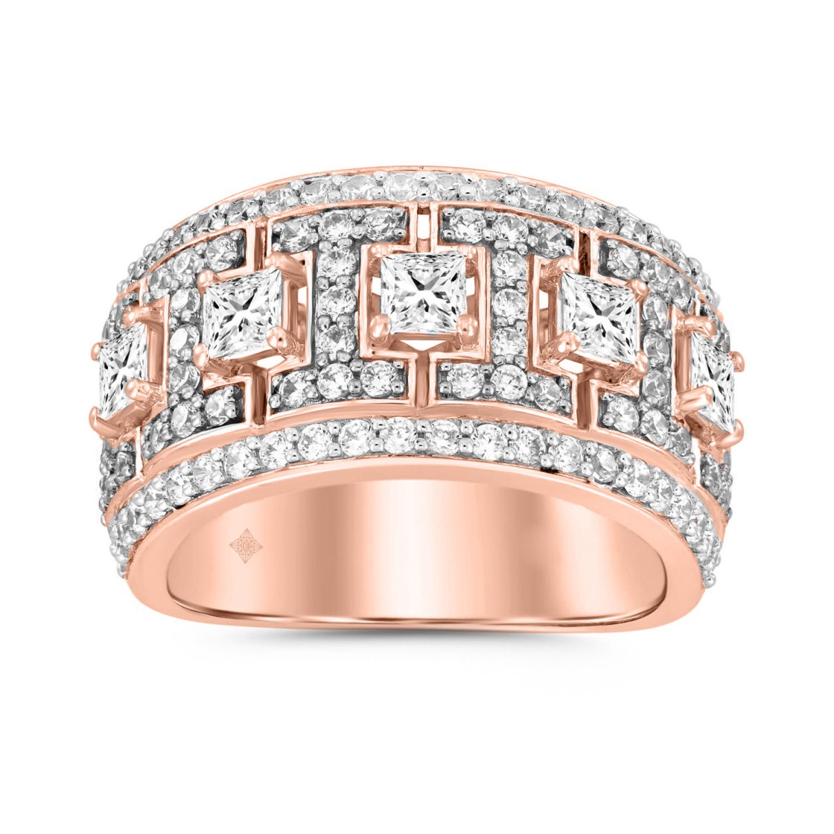 MEN'S RING 2 1/3CT ROUND/PRINCESS DIAMOND 14K ROSE GOLD