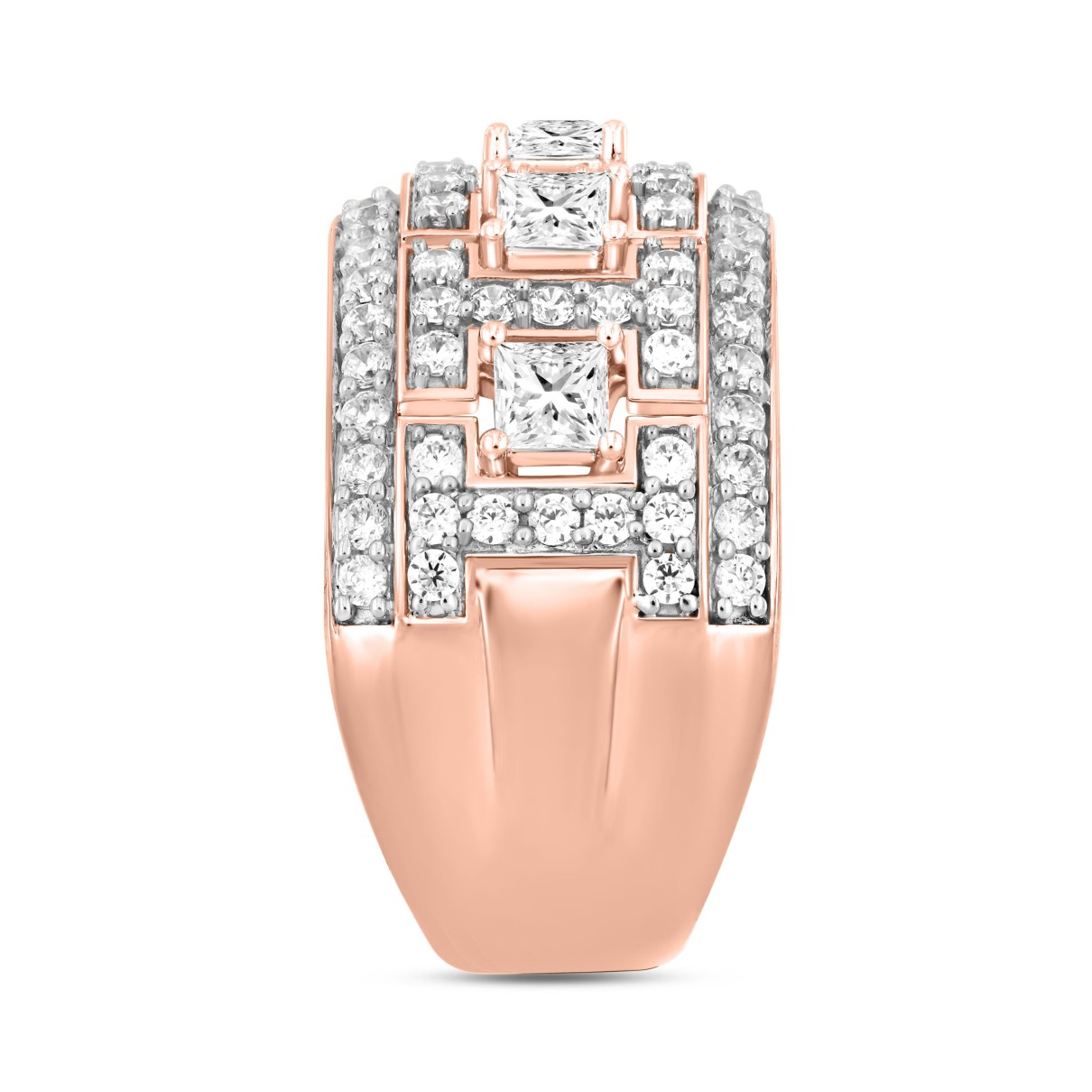 MEN'S RING 2 1/3CT ROUND/PRINCESS DIAMOND 14K ROSE GOLD