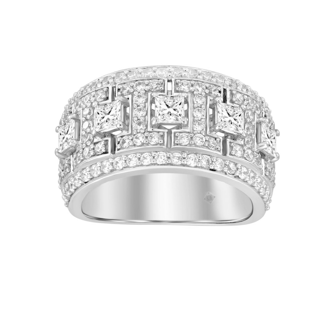 MEN'S RING 2CT ROUND/PRINCESS DIAMOND 14K WHITE GO...