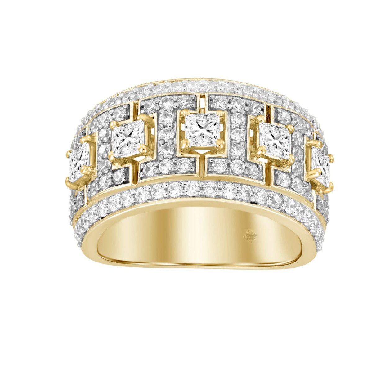 MEN'S RING 2CT ROUND/PRINCESS DIAMOND 14K YELLOW G...