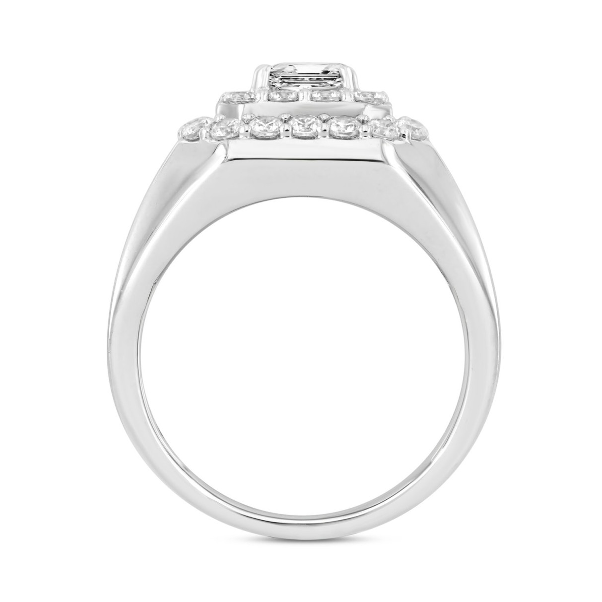 14K WHITE GOLD 2 1/2CT ROUND/PRINCESS DIAMOND MEN'S RING (CENTER STONE PRINCESS DIAMOND 1CT )