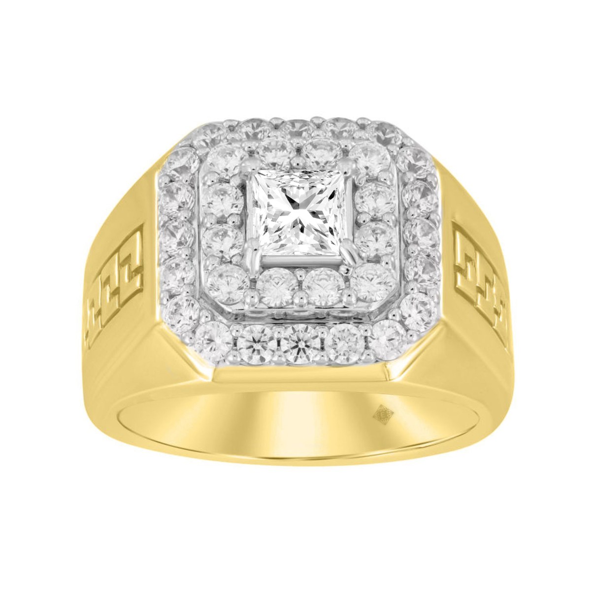 14K YELLOW GOLD 2 1/2CT ROUND/PRINCESS DIAMOND MEN...