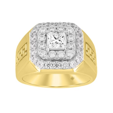 14K YELLOW GOLD 2 1/2CT ROUND/PRINCESS DIAMOND MEN'S RING (CENTER STONE PRINCESS DIAMOND 1CT )