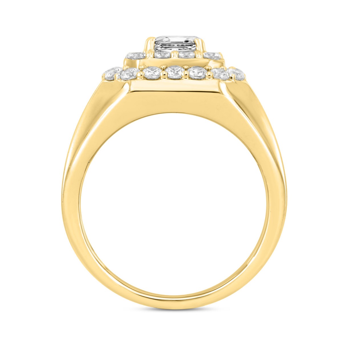 14K YELLOW GOLD 2 1/2CT ROUND/PRINCESS DIAMOND MEN'S RING (CENTER STONE PRINCESS DIAMOND 1CT )