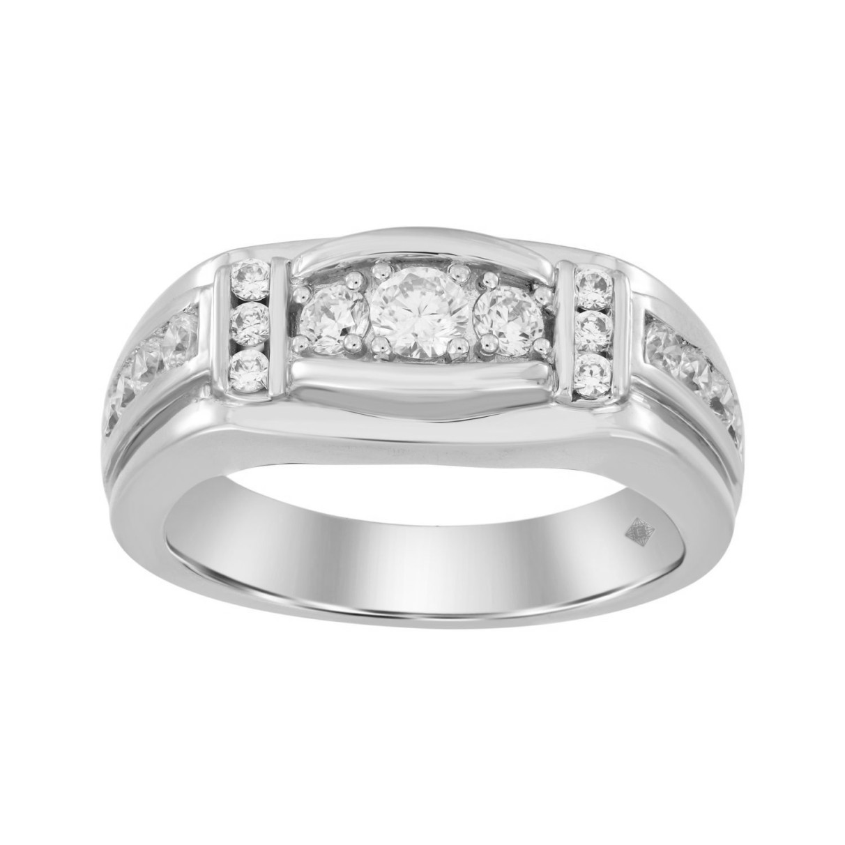 MEN'S RING 1CT ROUND DIAMOND 14K WHITE GOLD...