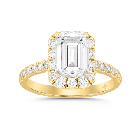 LADIES RING 2CT ROUND/EMERALD DIAMOND 14K YELLOW GOLD (CENTER STONE EMERALD DIAMOND 1 1/2CT )