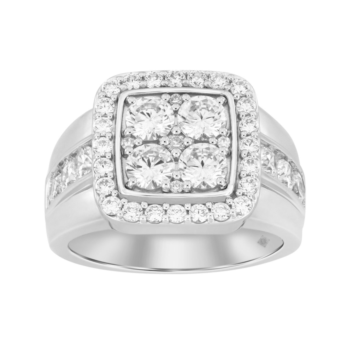 MEN'S RING 3CT ROUND DIAMOND 14K WHITE GOLD...