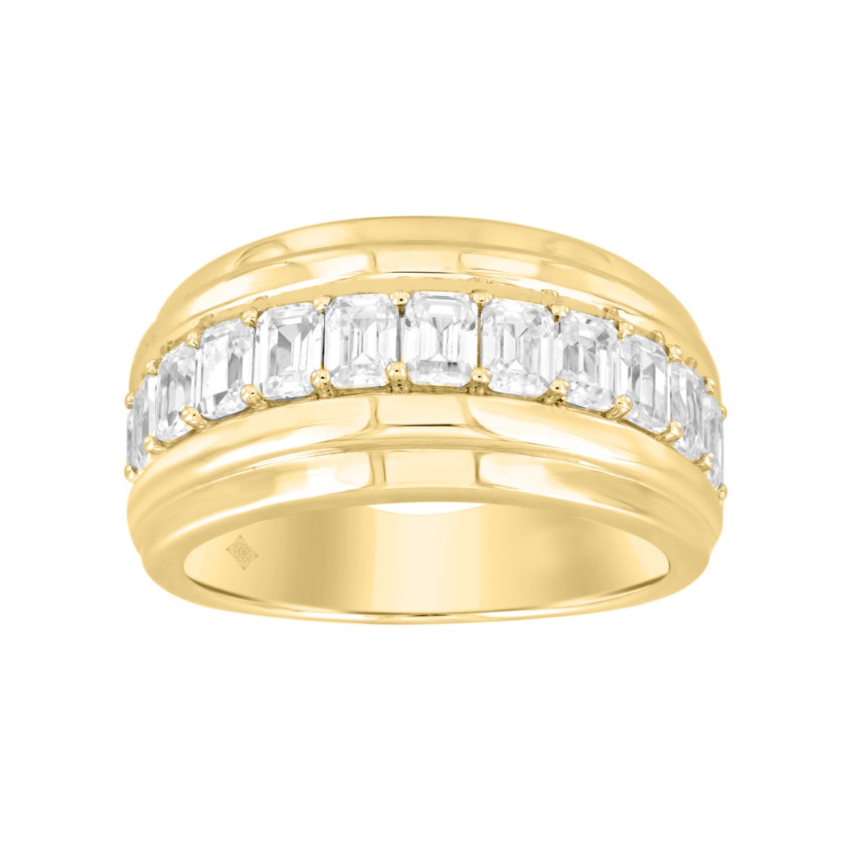 MEN'S BAND 3CT EMERALD DIAMOND 14K YELLOW GOLD