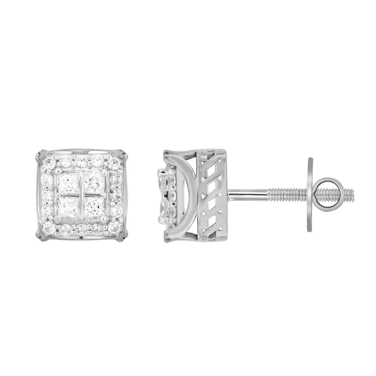 14K WHITE GOLD 1CT ROUND/PRINCESS DIAMOND MEN'S EARRINGS 