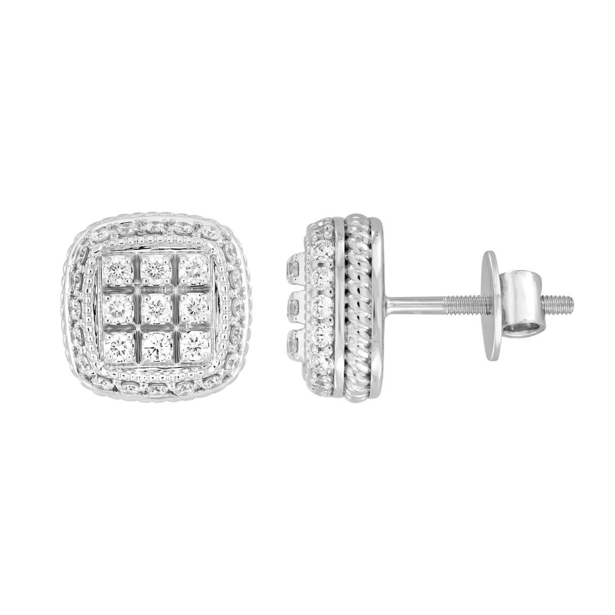 14K WHITE GOLD 3 /4CT ROUND DIAMOND MEN'S EARRINGS 