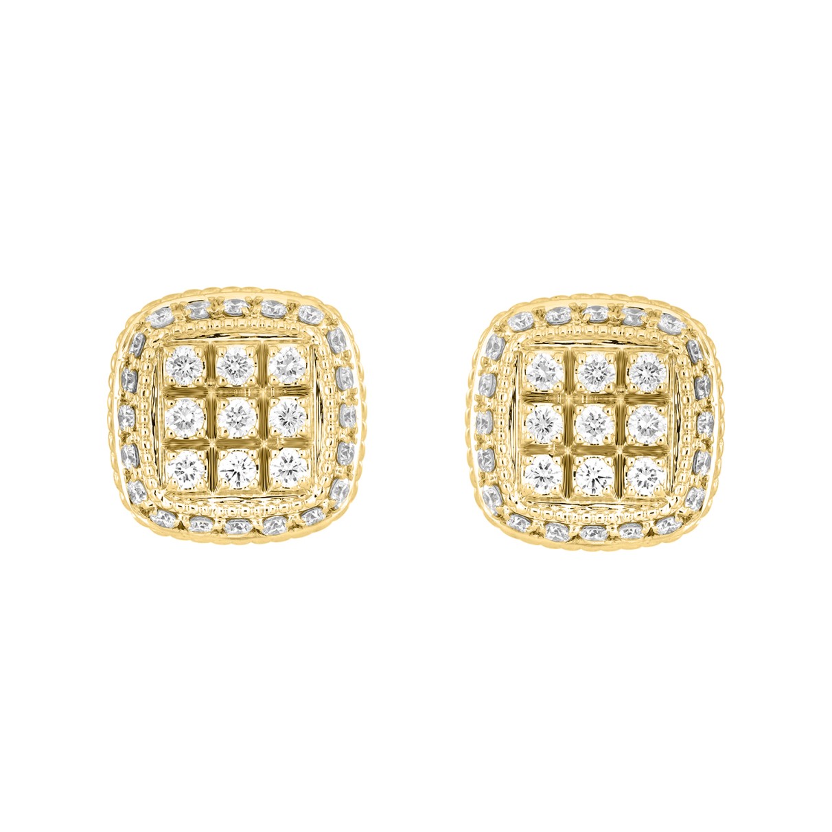 14K YELLOW GOLD 3 /4CT ROUND DIAMOND MEN'S EARRING...