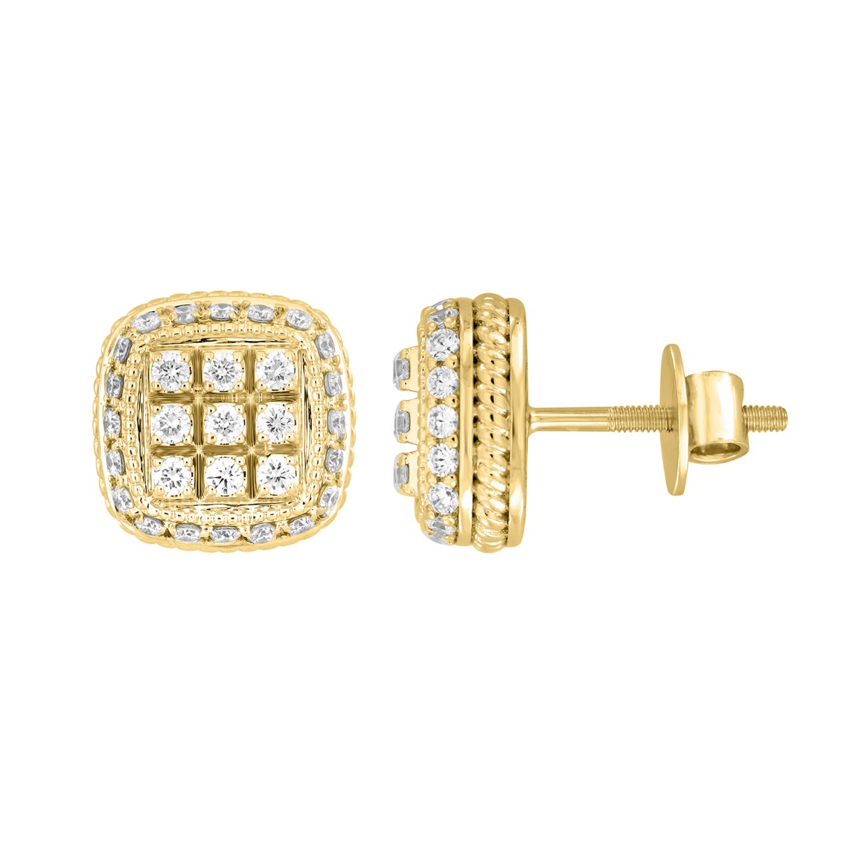 14K YELLOW GOLD 3 /4CT ROUND DIAMOND MEN'S EARRINGS 