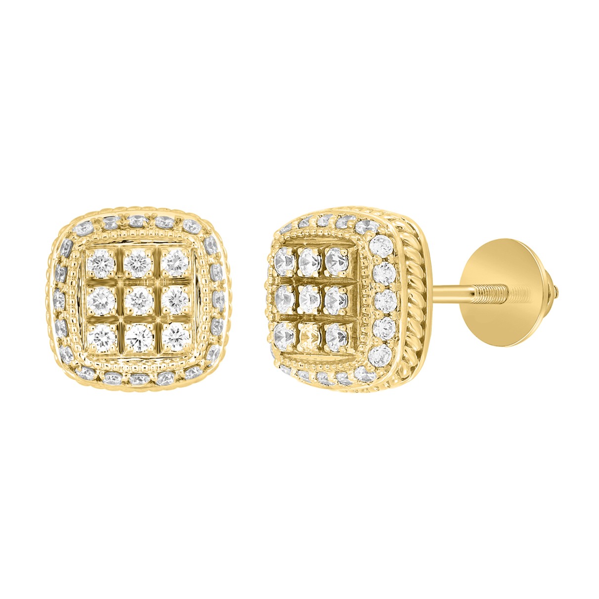 14K YELLOW GOLD 3 /4CT ROUND DIAMOND MEN'S EARRINGS 