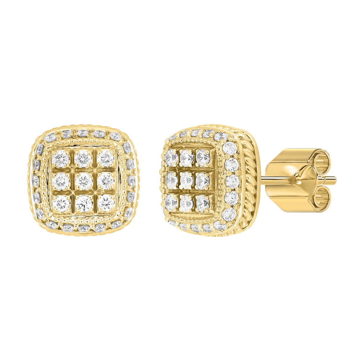 14K YELLOW GOLD 3 /4CT ROUND DIAMOND MEN'S EARRINGS 