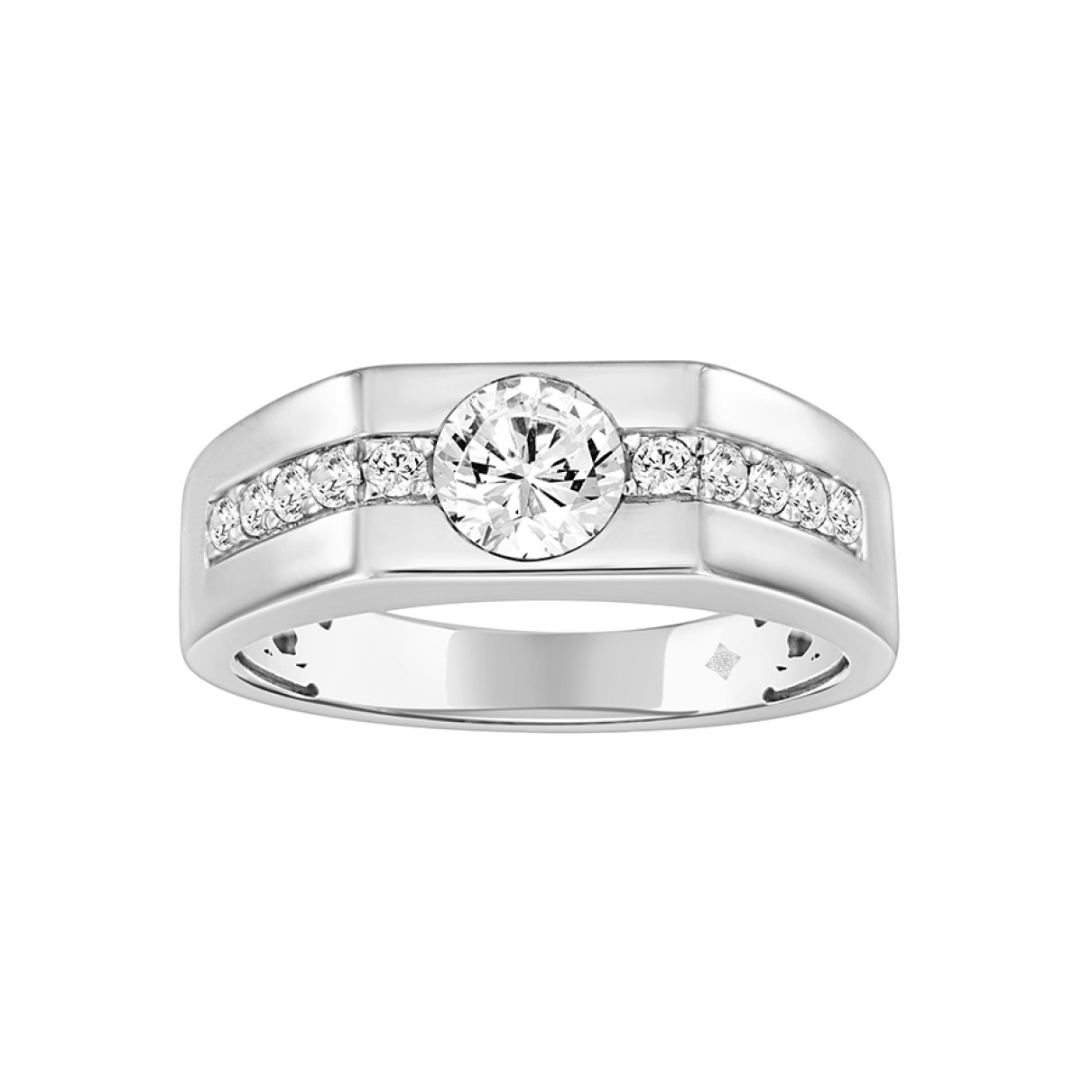 MEN'S RING 1CT ROUND DIAMOND 14K WHITE GOLD (CENTER STONE ROUND DIAMOND 3/4CT )