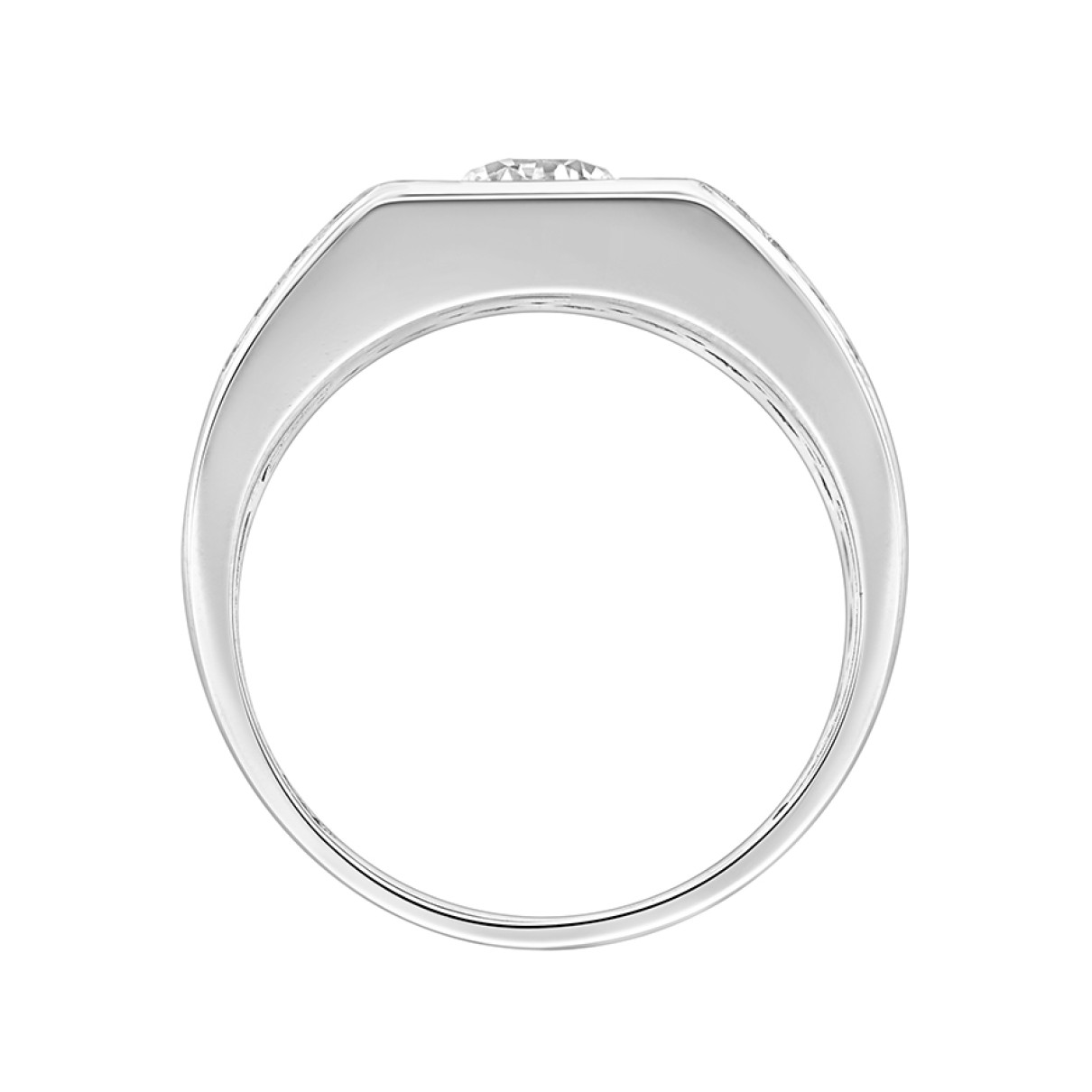 MEN'S RING 1CT ROUND DIAMOND 14K WHITE GOLD (CENTER STONE ROUND DIAMOND 3/4CT )