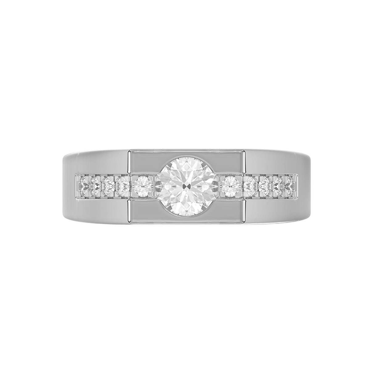 MEN'S RING 1CT ROUND DIAMOND 14K WHITE GOLD (CENTER STONE ROUND DIAMOND 3/4CT )