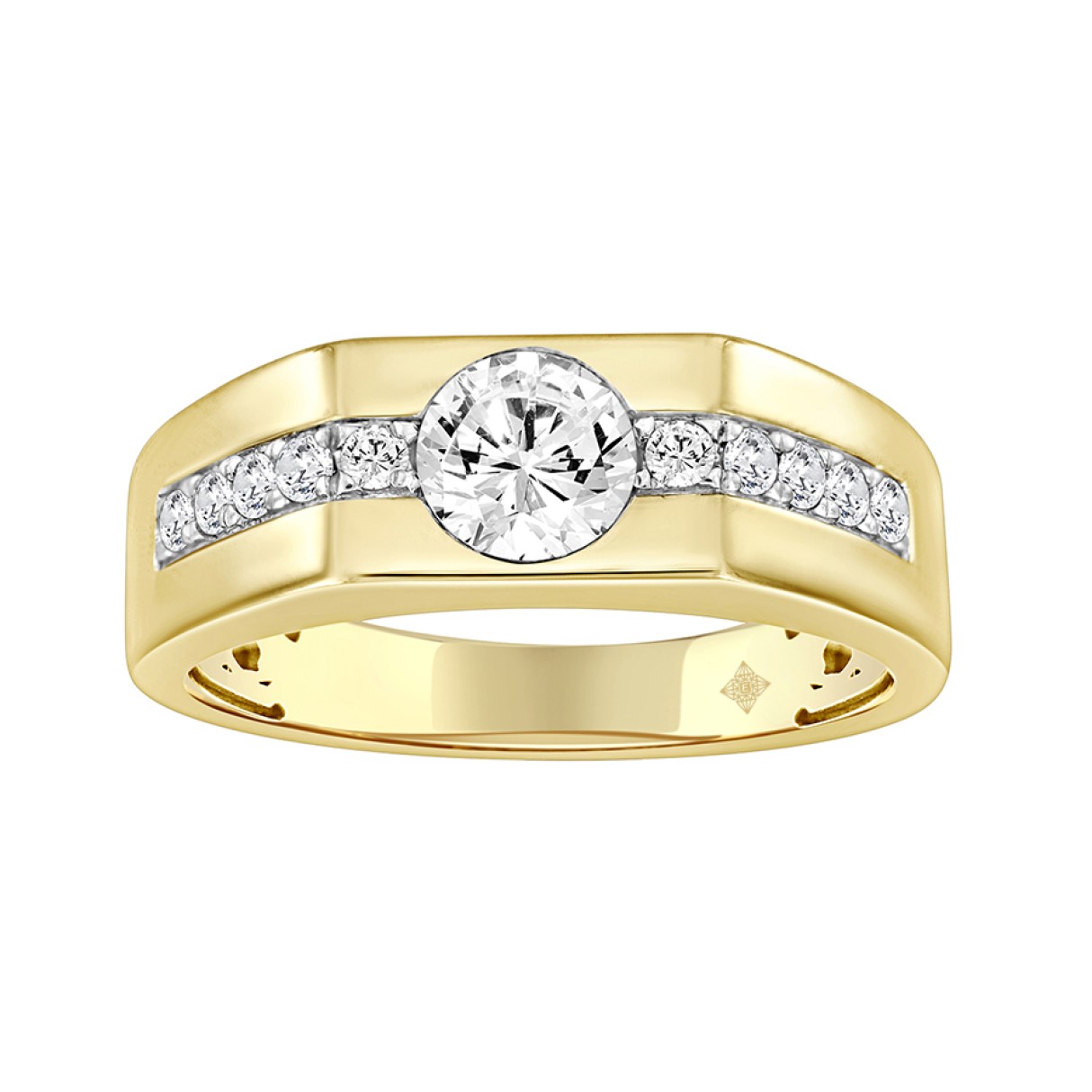 MEN'S RING 1CT ROUND DIAMOND 14K YELLOW GOLD (CENTER STONE ROUND DIAMOND 3/4CT )