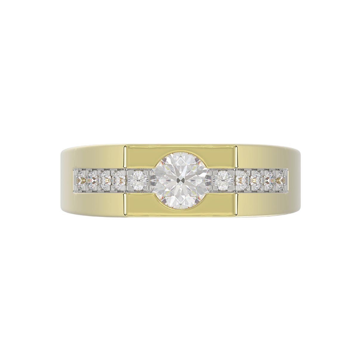 MEN'S RING 1CT ROUND DIAMOND 14K YELLOW GOLD (CENTER STONE ROUND DIAMOND 3/4CT )