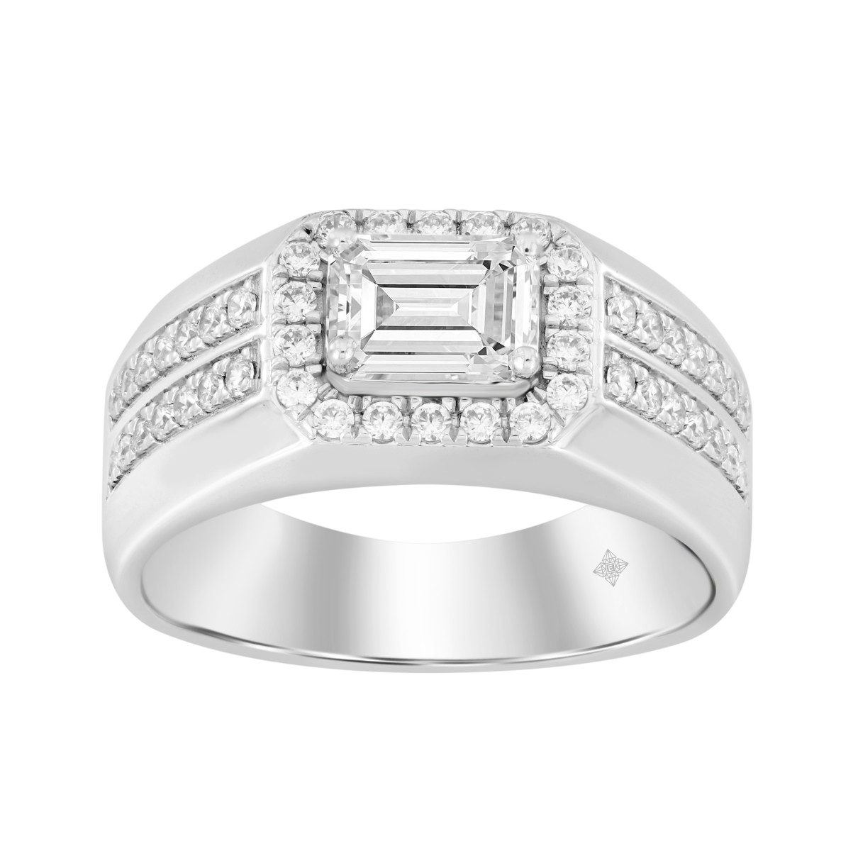 MEN'S RING 1 1/2CT ROUND/EMERALD DIAMOND 14K WHITE GOLD (CENTER STONE EMERALD DIAMOND 1CT)