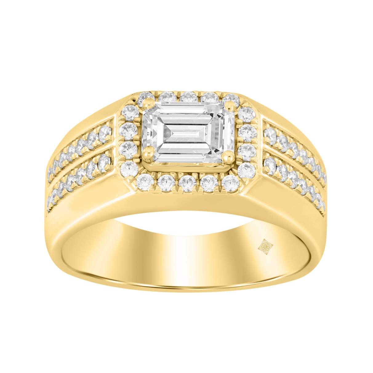 MEN'S RING 1 1/2CT ROUND/EMERALD DIAMOND 14K YELLO...