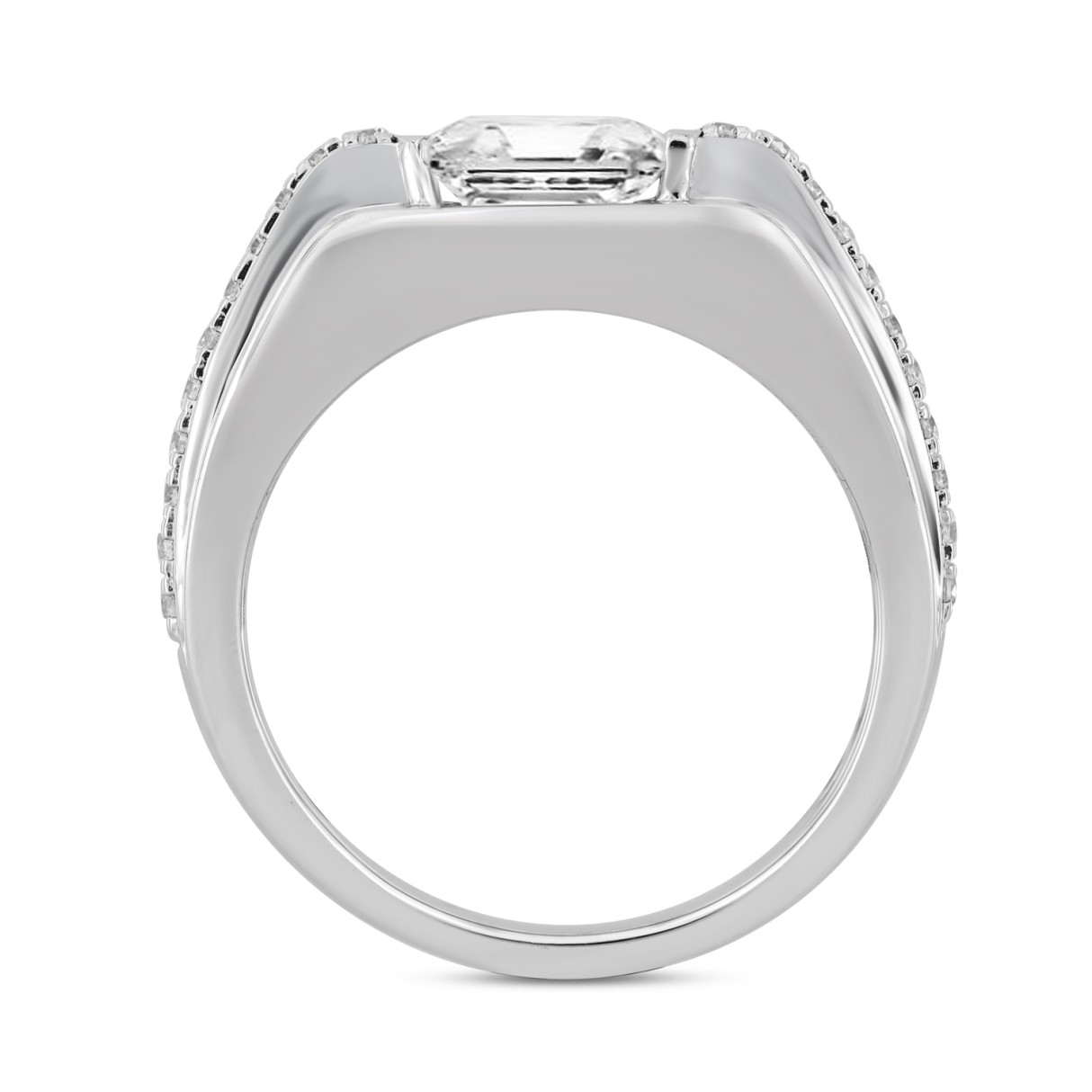 MEN'S RING 3 1/2CT ROUND/PRINCESS DIAMOND 14K WHITE GOLD (CENTER STONE PRINCESS DIAMOND 2CT )