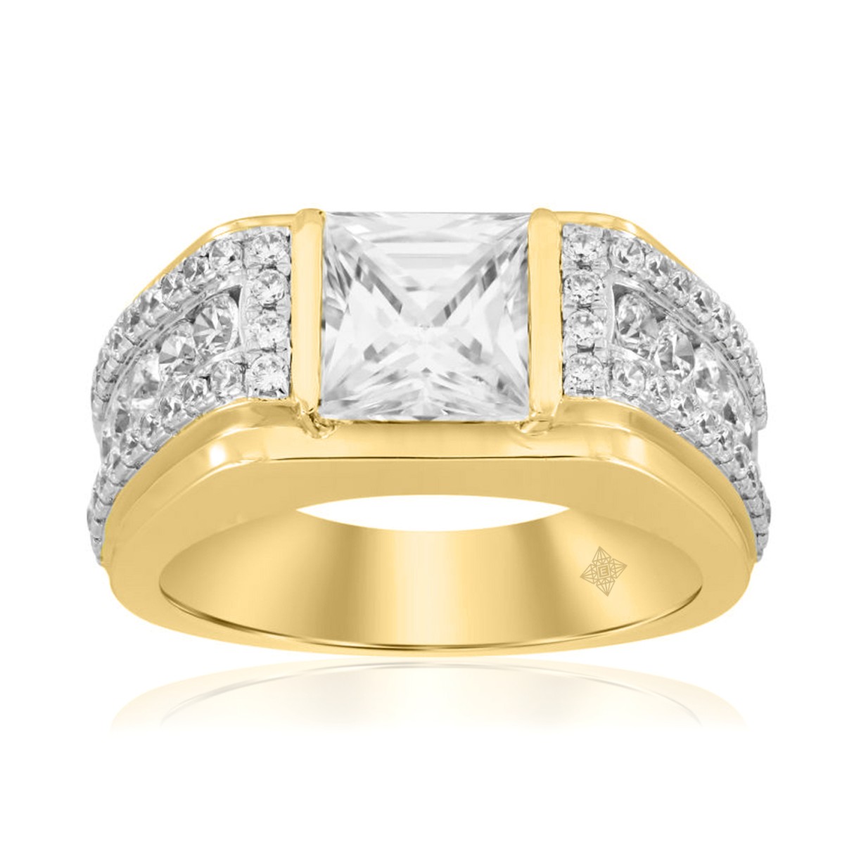 MEN'S RING 3 1/2CT ROUND/PRINCESS DIAMOND 14K YELLOW GOLD (CENTER STONE PRINCESS DIAMOND 2CT )