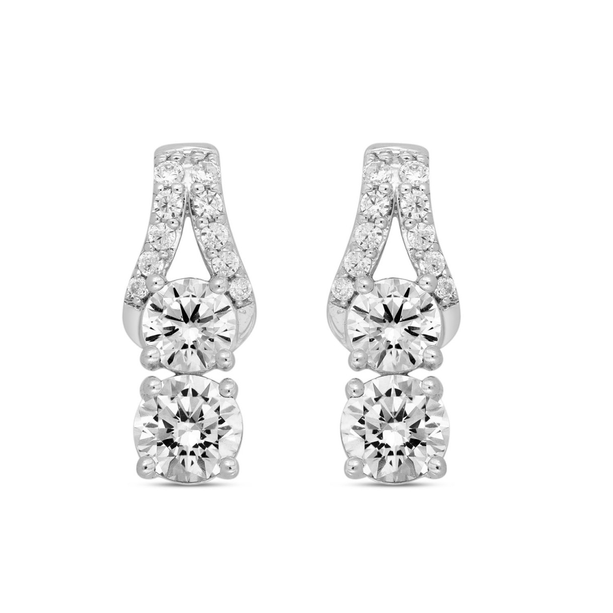 LADIES EARRINGS 2CT ROUND DIAMOND 14K WHITE GOLD...
