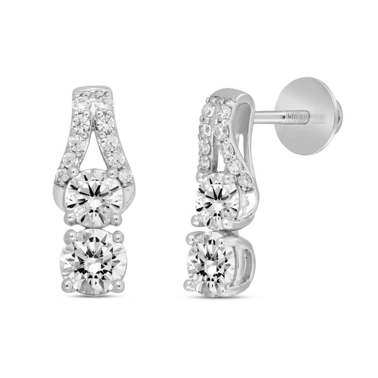 LADIES EARRINGS 2CT ROUND DIAMOND 14K WHITE GOLD