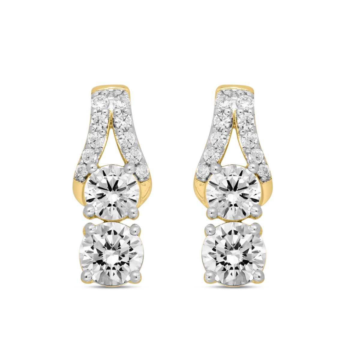 LADIES EARRINGS 2CT ROUND DIAMOND 14K YELLOW GOLD